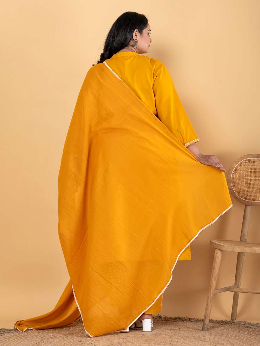 mustard cotton blend suit  set - 22058472 -  Standard Image - 4