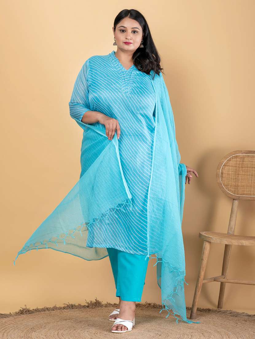 women three quarter sleeve kurta pant with dupatta set - 22058474 -  Standard Image - 1