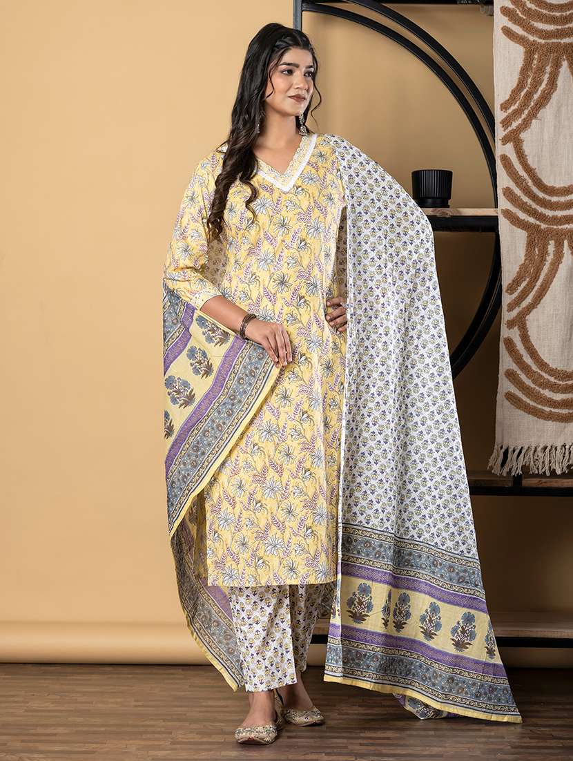 yellow cotton suit  set - 22058479 -  Standard Image - 1