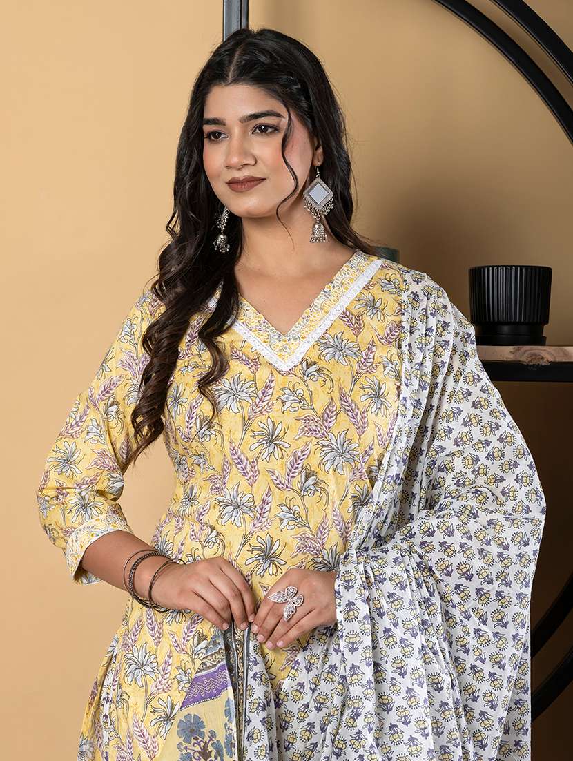 yellow cotton suit  set - 22058479 -  Standard Image - 4