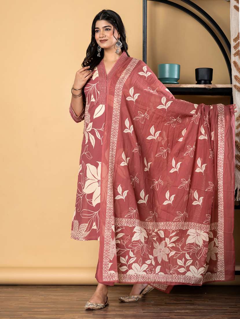 maroon cotton suit  set - 22058485 -  Standard Image - 1