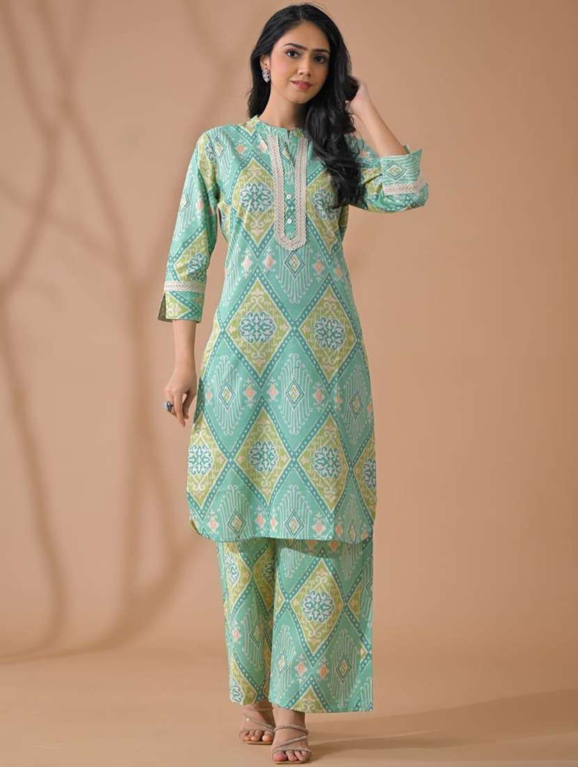 green cotton blend suit  set - 22058486 -  Standard Image - 1