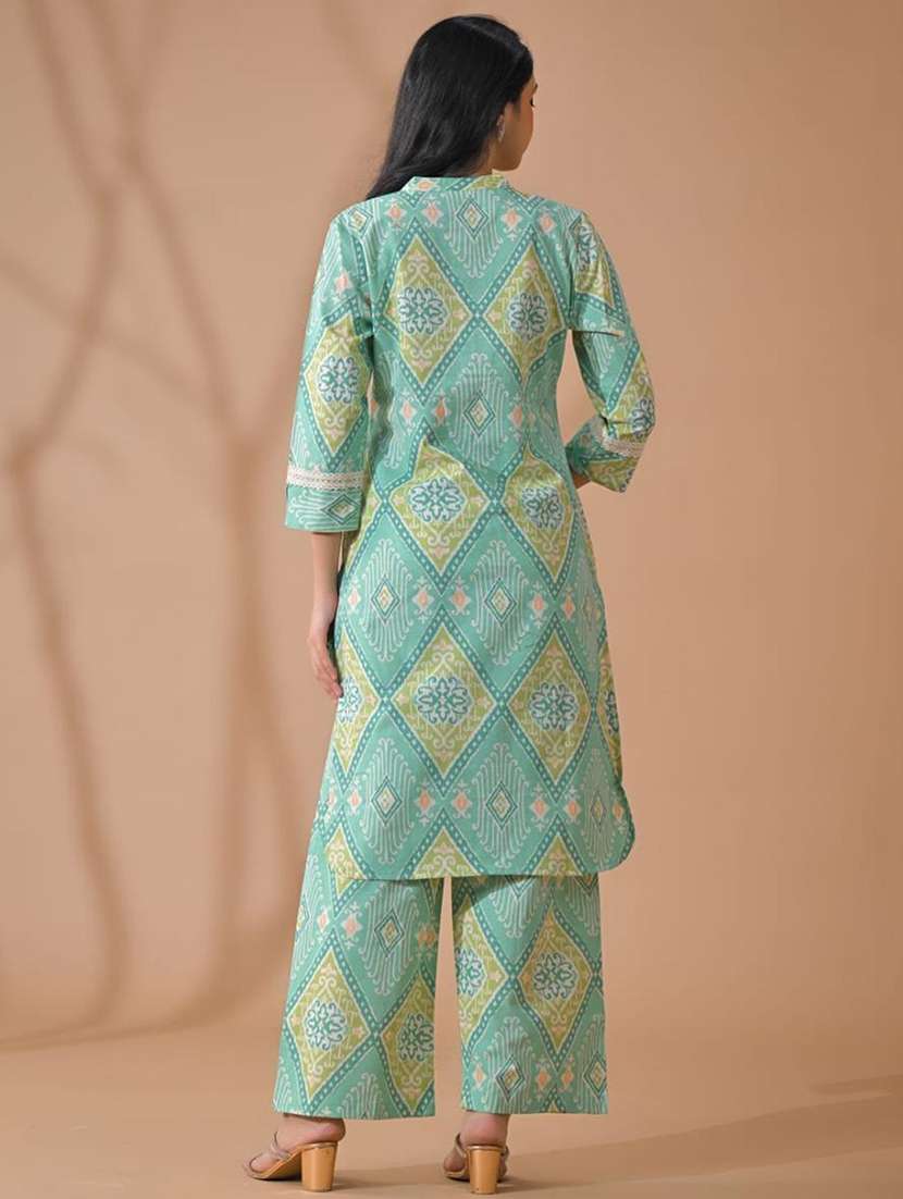 green cotton blend suit  set - 22058486 -  Standard Image - 4
