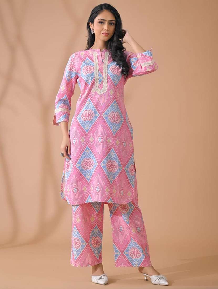 pink cotton blend suit  set
