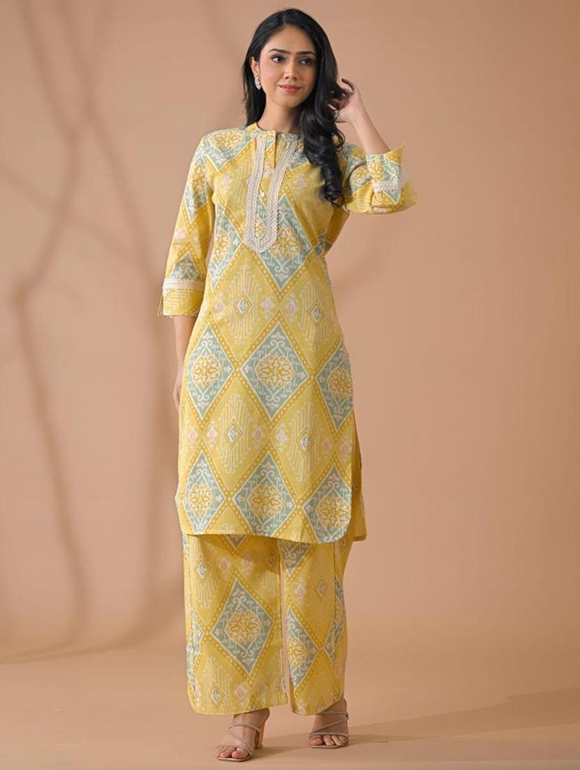 yellow cotton blend suit set - 22058488 - Standard Image - 1