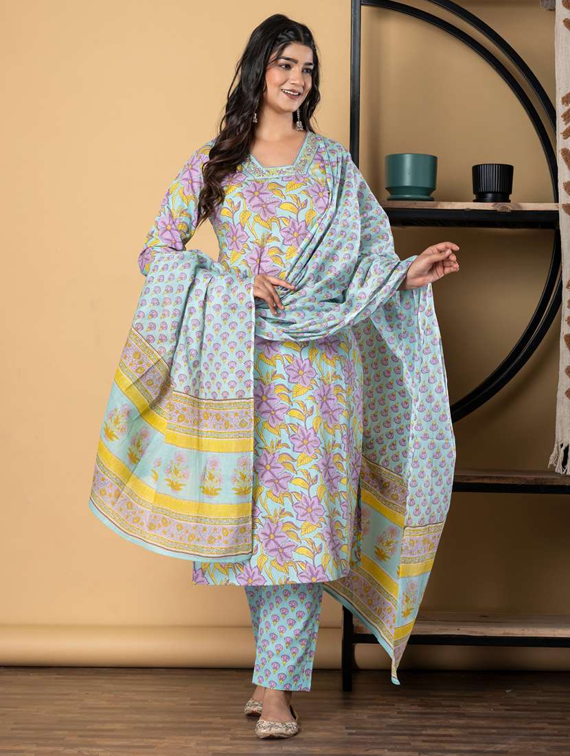 sea green cotton suit  set - 22058491 -  Standard Image - 1