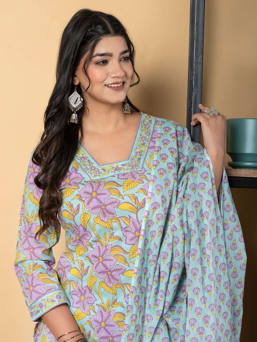 sea green cotton suit  set - 22058491 -  Standard Image - 4