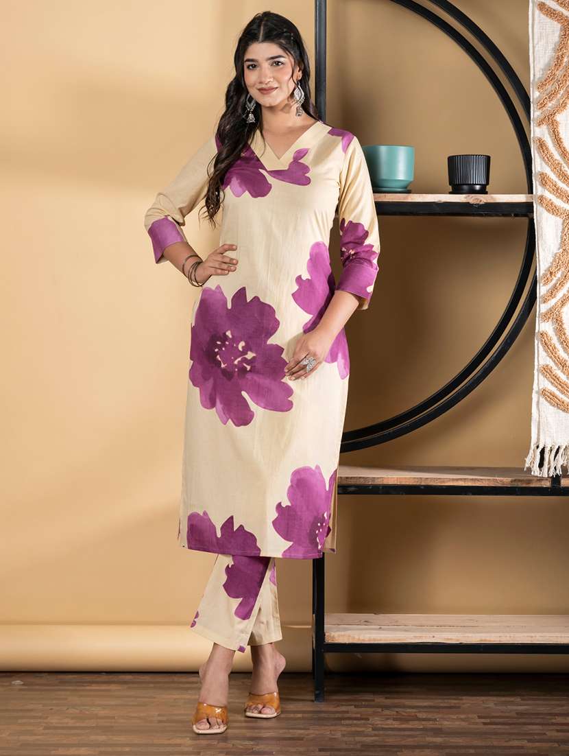 magenta cotton suit  set