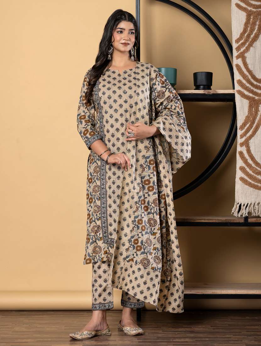 beige cotton suit  set - 22058516 -  Standard Image - 1