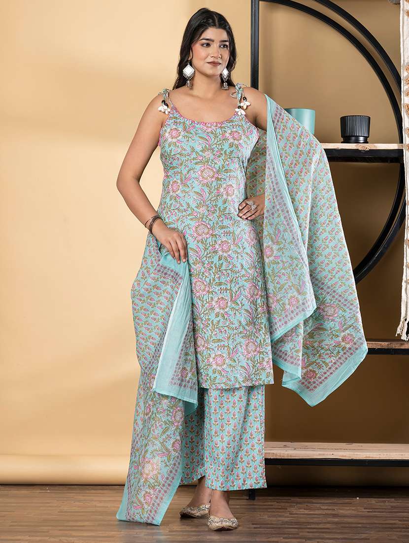women shoulder strap kurta palazzo with dupatta set - 22058517 -  Standard Image - 1