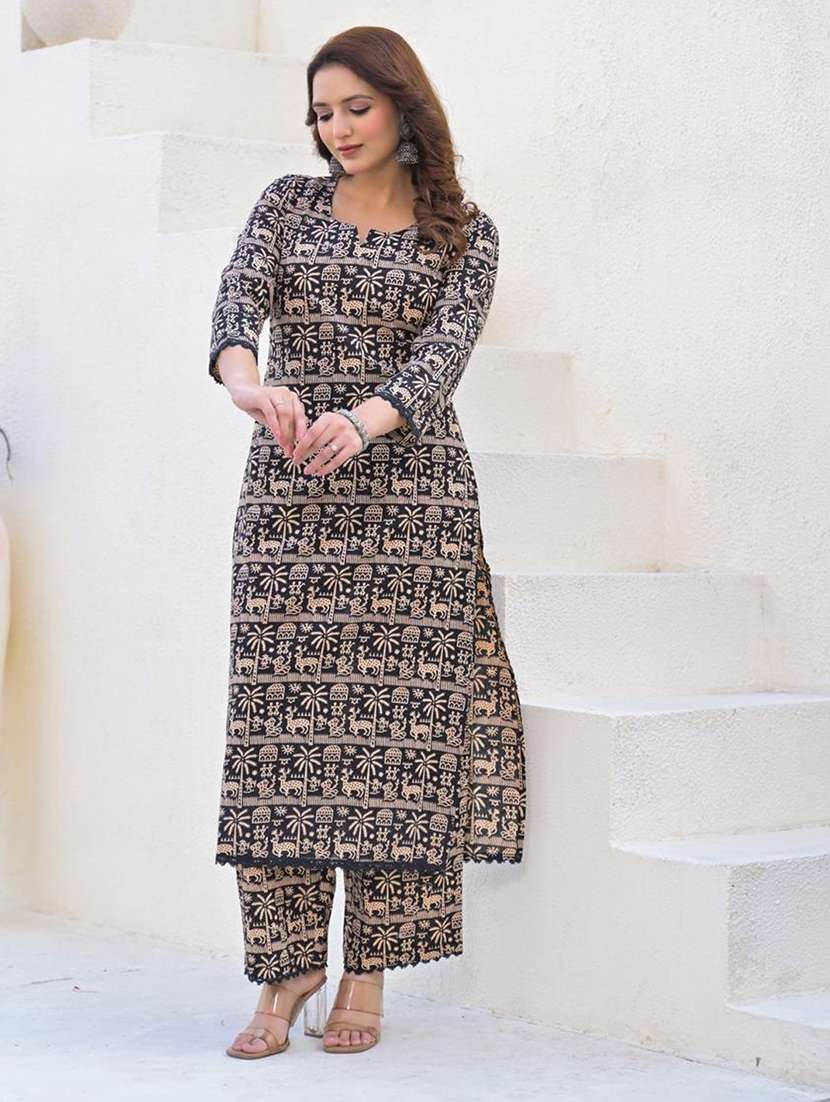 women long sleeve kurta and palazzo set - 22058524 -  Standard Image - 4
