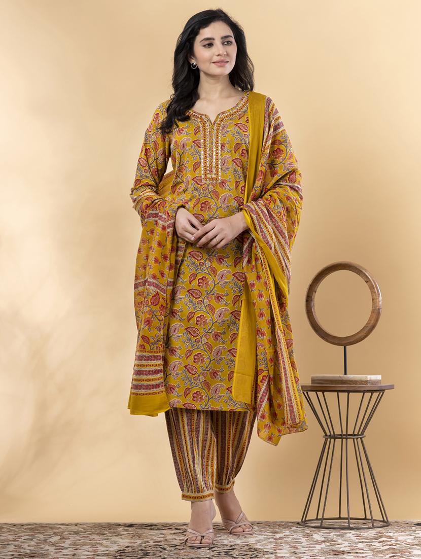 yellow cotton suit set - 22058531 - Standard Image - 1
