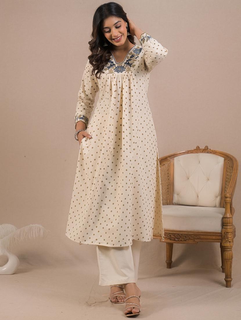 off white cotton blend suit  set - 22058545 -  Standard Image - 1