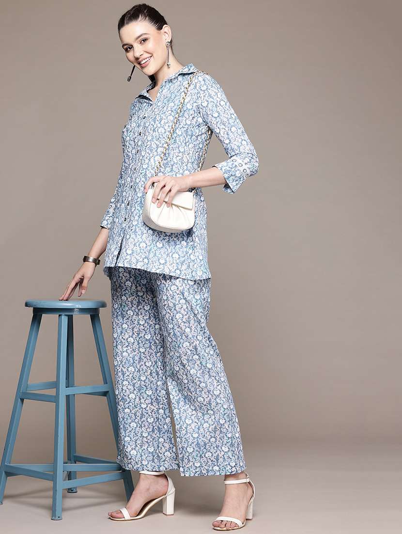 women floral print shirt and trouser co-ord set - 22058559 - Standard Image - 1