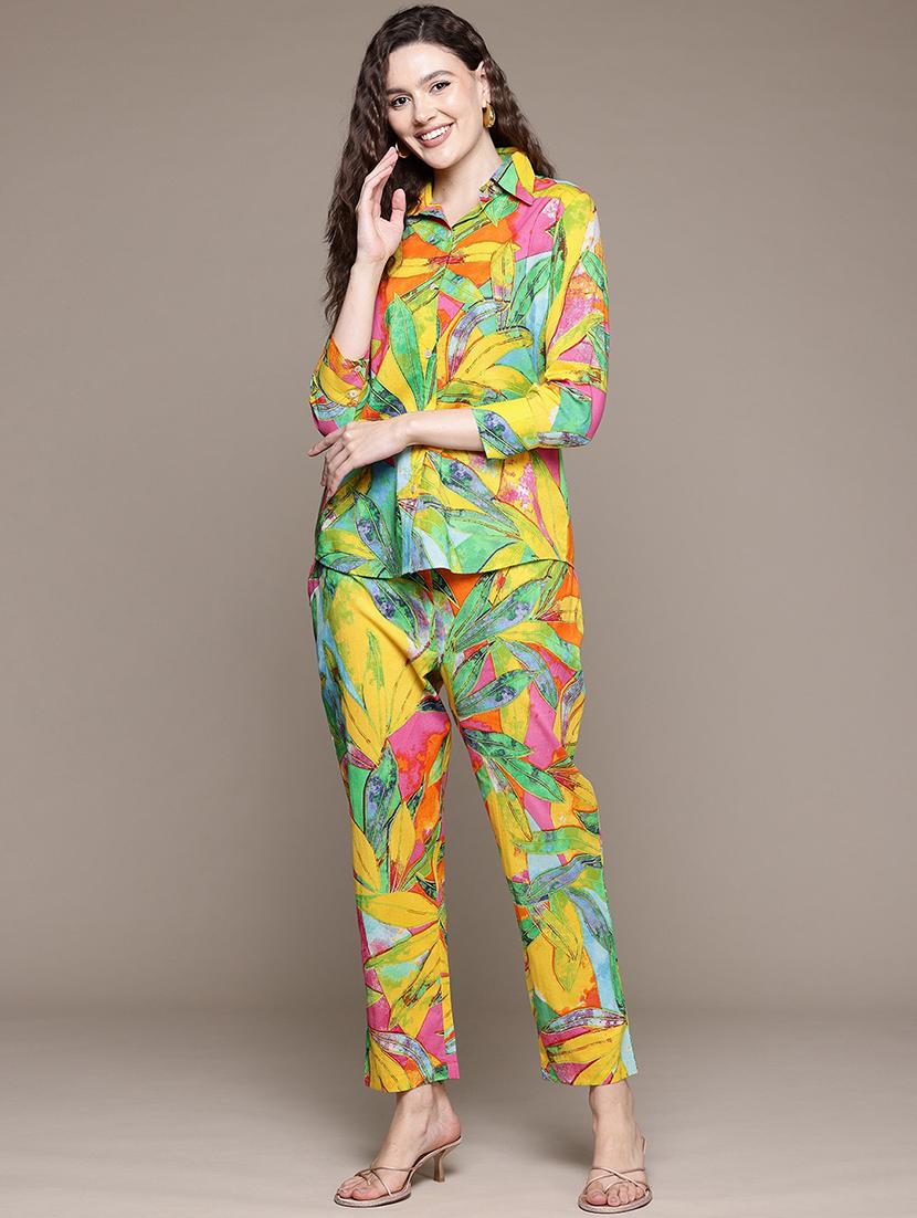 women pringted shirt and trouser co-ord set - 22058570 - Standard Image - 1