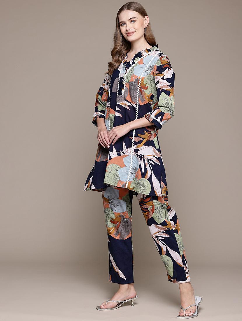 women printed three quarter sleeve ethnic co-ord set - 22058575 -  Standard Image - 1