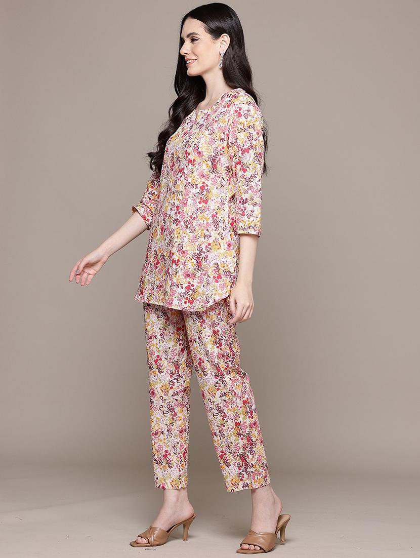 women printed three quarter sleeve ethnic co-ord set - 22058586 -  Standard Image - 1