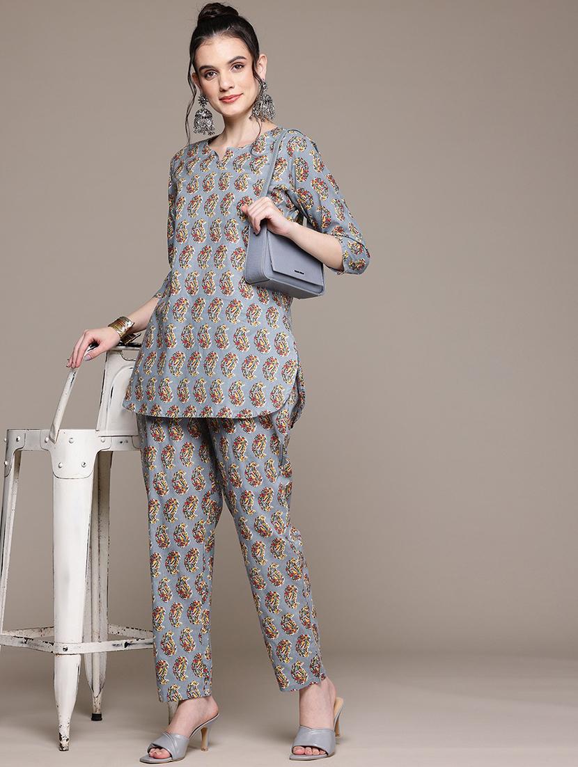 women printed three quarter sleeve ethnic co-ord set - 22058588 - Standard Image - 1