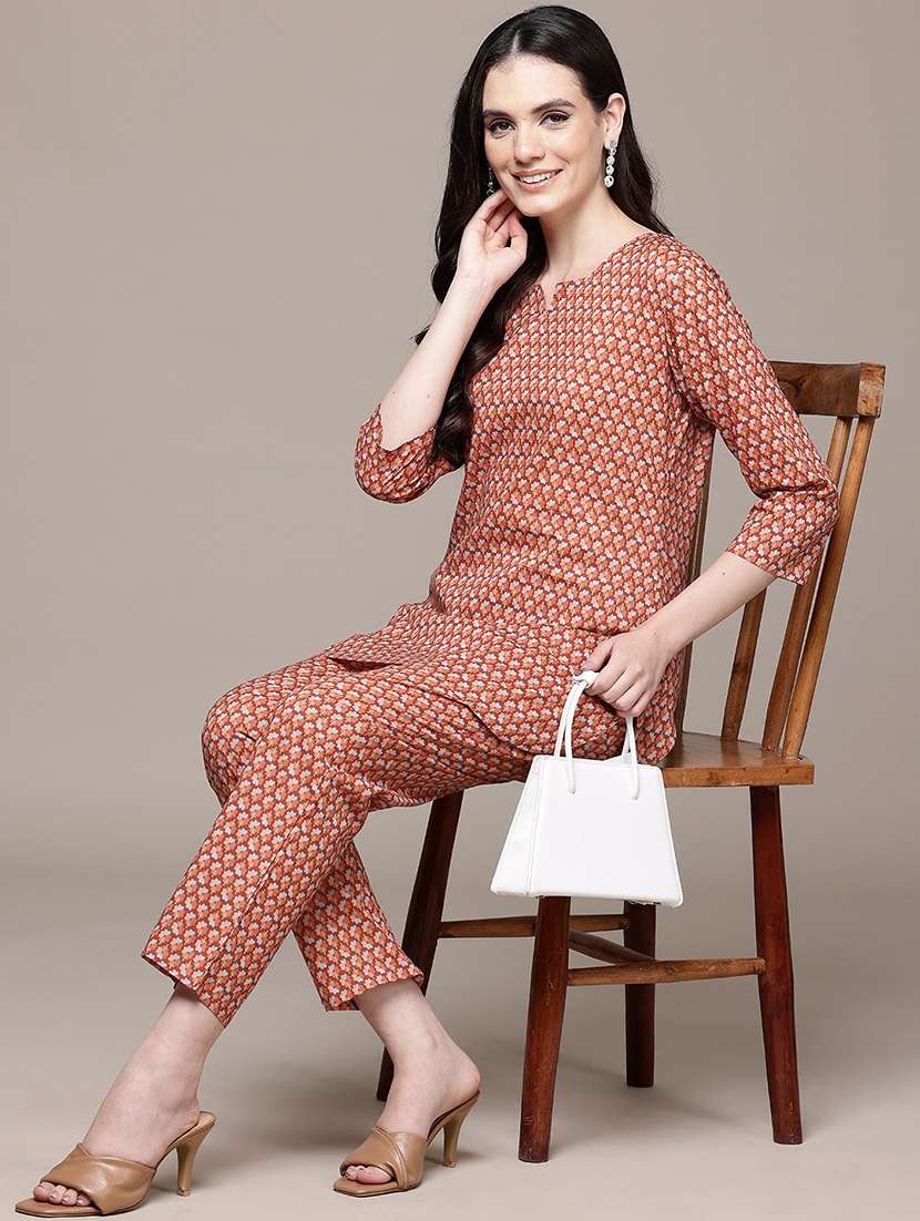 women printed three quarter sleeve ethnic co-ord set - 22058594 - Standard Image - 1