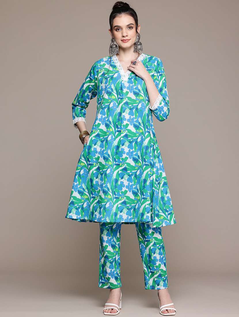 women printed three quarter sleeve ethnic co-ord set - 22058597 - Standard Image - 1