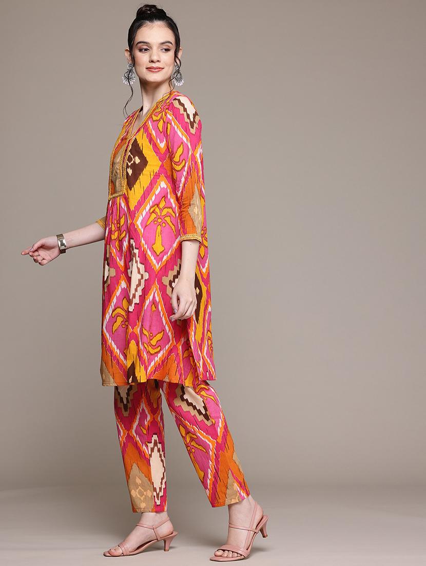 women printed three quarter sleeve ethnic co-ord set - 22058598 - Standard Image - 1