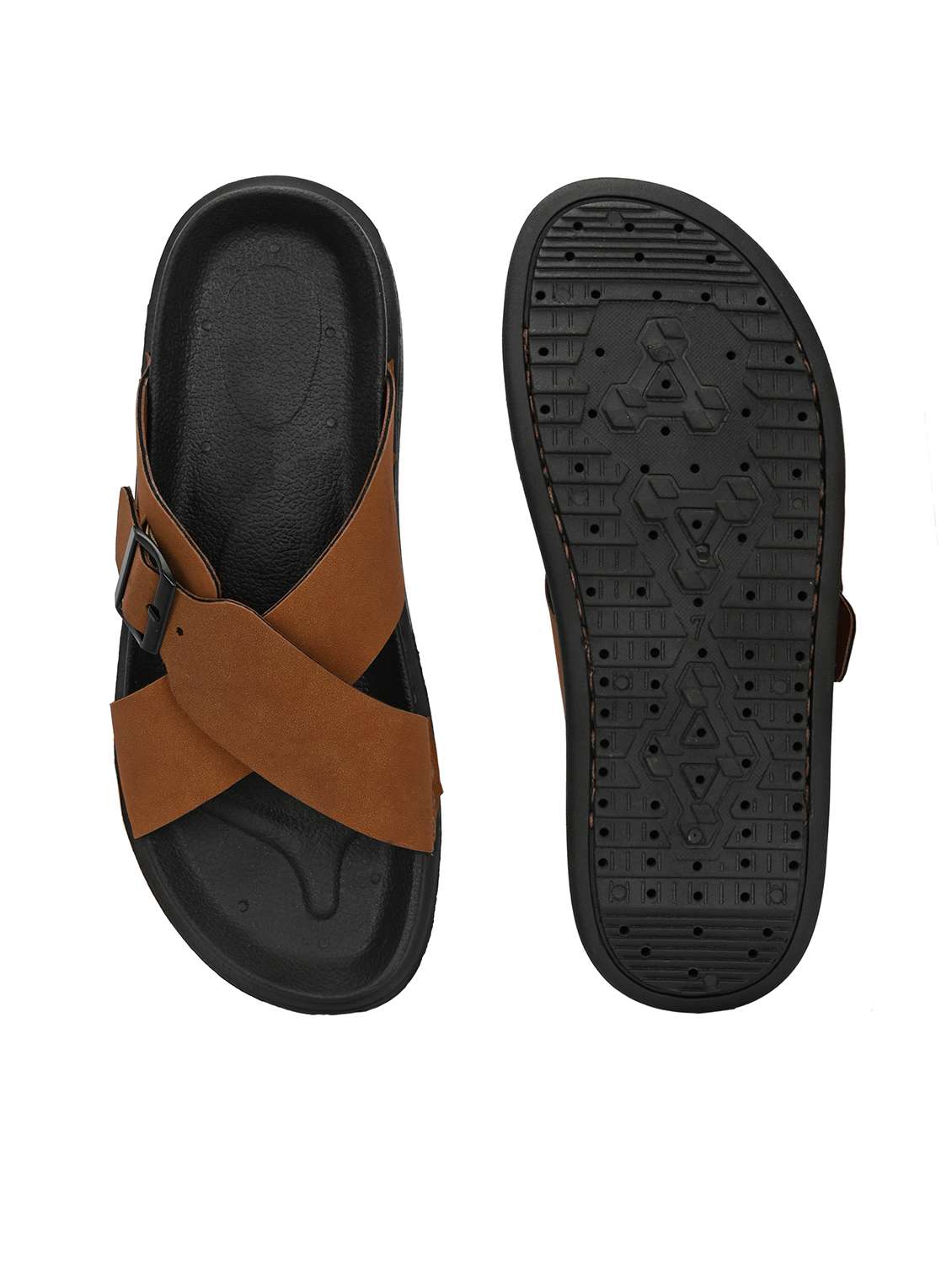 men solid brown slip on sandal - 22058602 -  Standard Image - 4