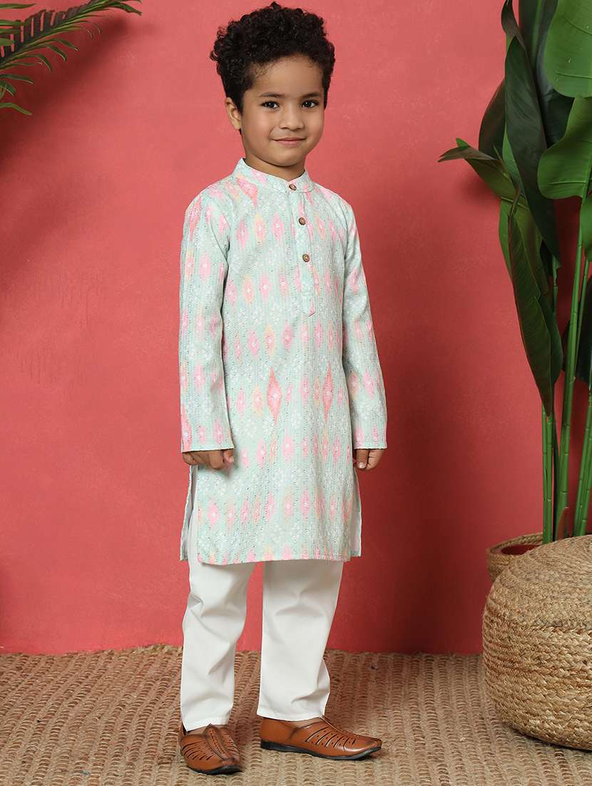 boys printed long sleeve kurta and pyjama set - 22058606 -  Standard Image - 1