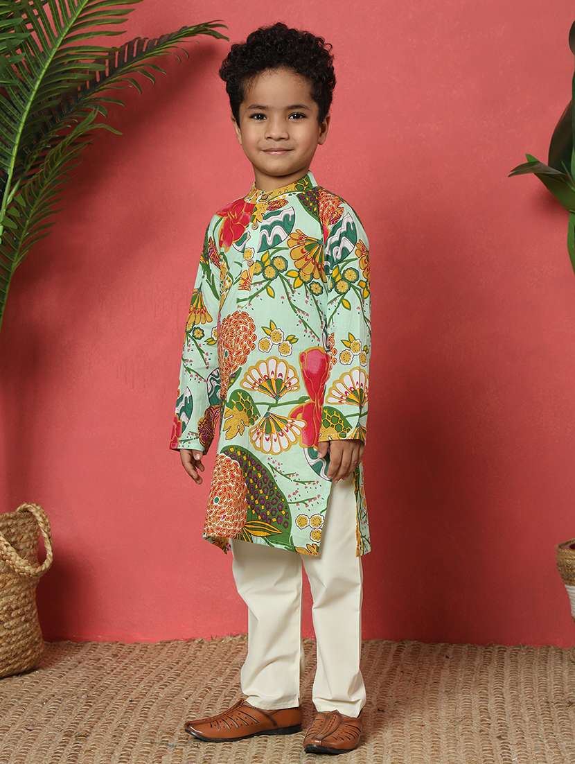 boys printed mandarin collar kurta pyjama set - 22058607 -  Standard Image - 1