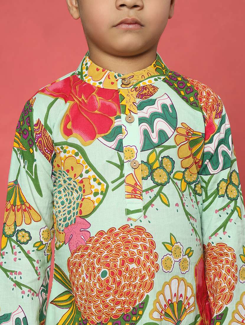 boys printed mandarin collar kurta pyjama set - 22058607 - Standard Image - 4