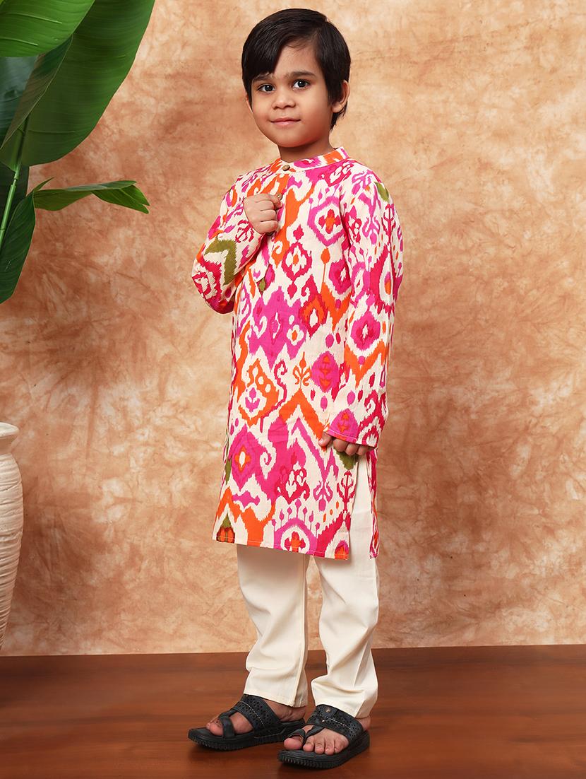 boys printed mandarin collar kurta pyjama set - 22058610 - Standard Image - 1