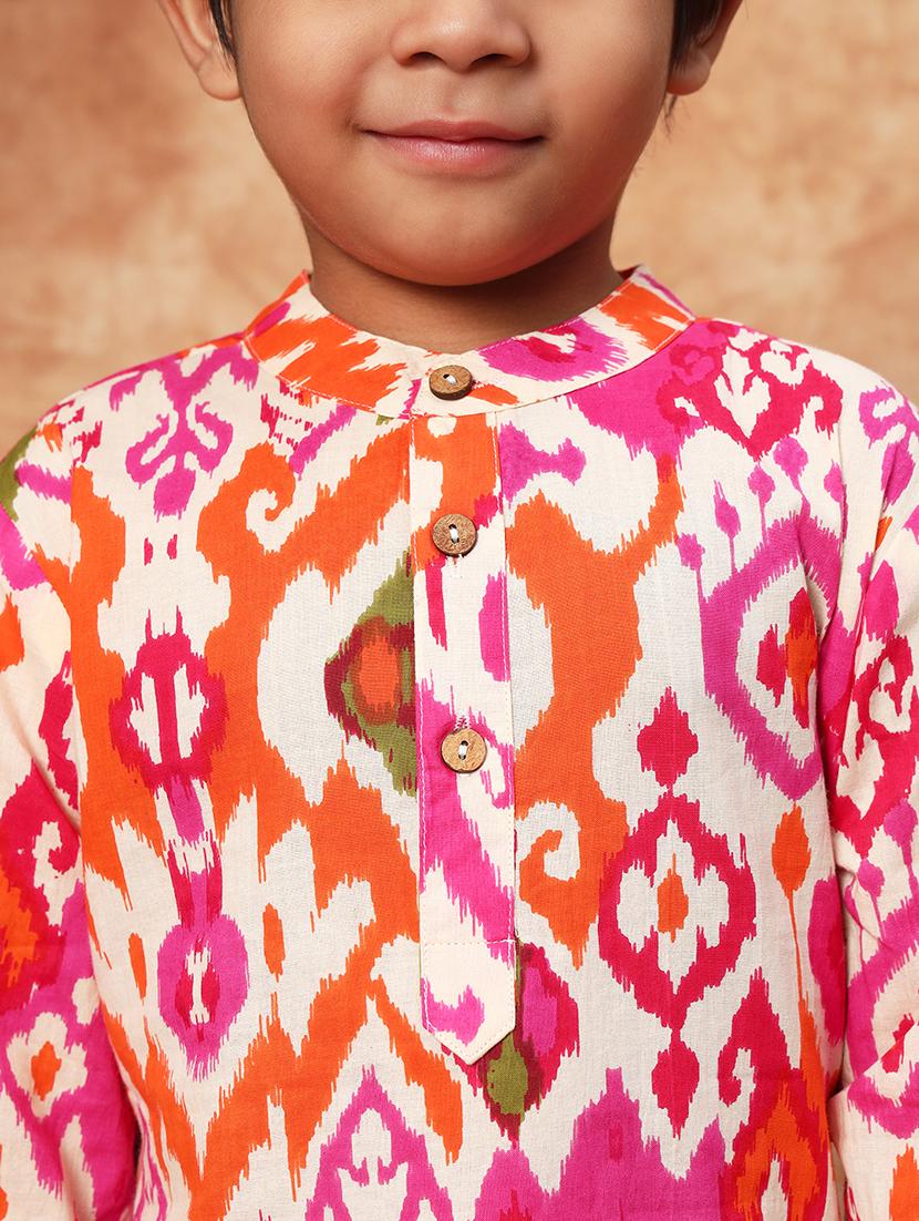 boys printed mandarin collar kurta pyjama set - 22058610 - Standard Image - 4