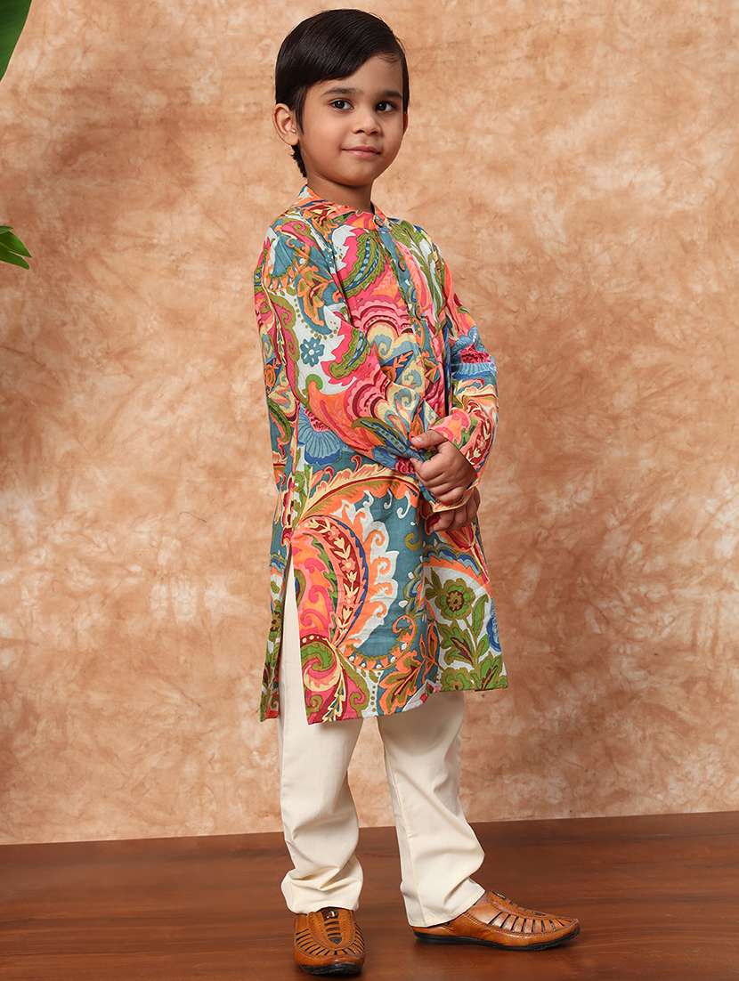 boys printed long sleeve kurta and pyjama set - 22058611 -  Standard Image - 1