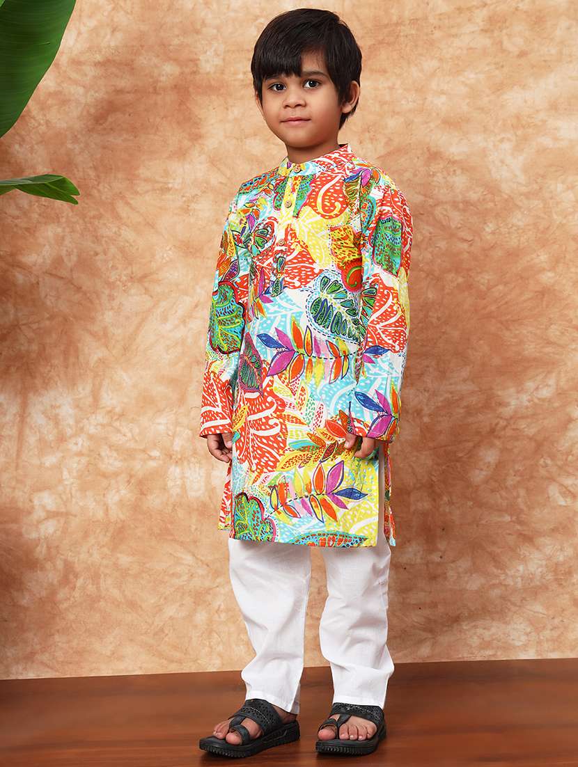 boys printed long sleeve kurta and pyjama set - 22058612 -  Standard Image - 1