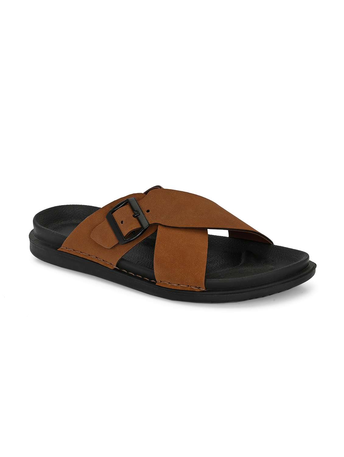 men brown solid slip on sandal - 22058614 -  Standard Image - 4