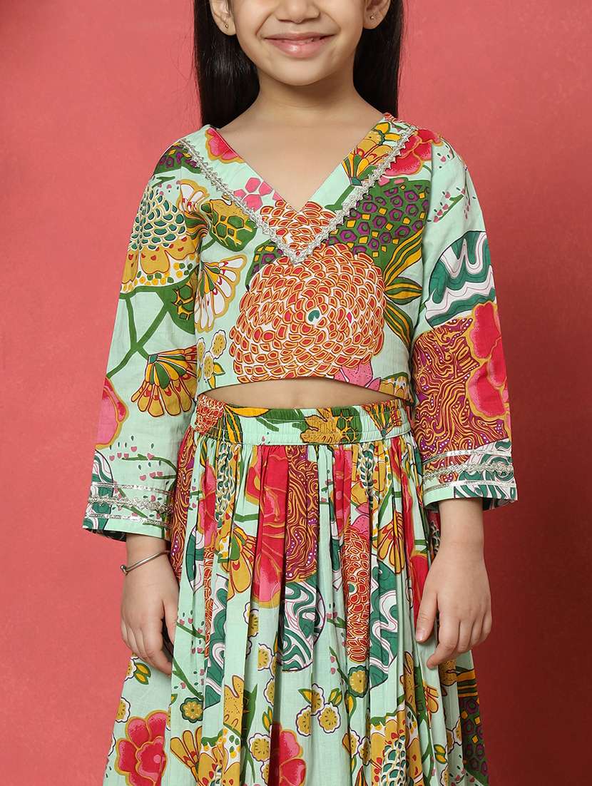 girls printed v-neck lehenga and choli solid - 22058619 -  Standard Image - 4