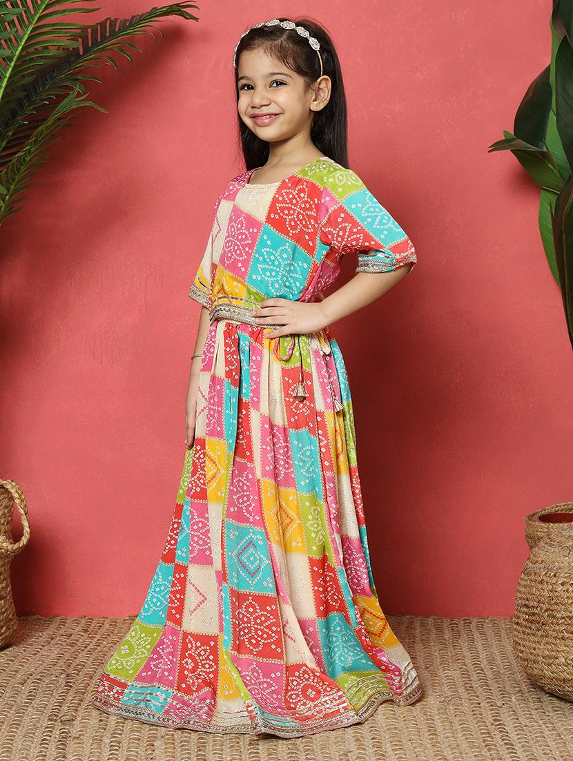 girls printed short sleeve lehenga and choli - 22058620 - Standard Image - 1