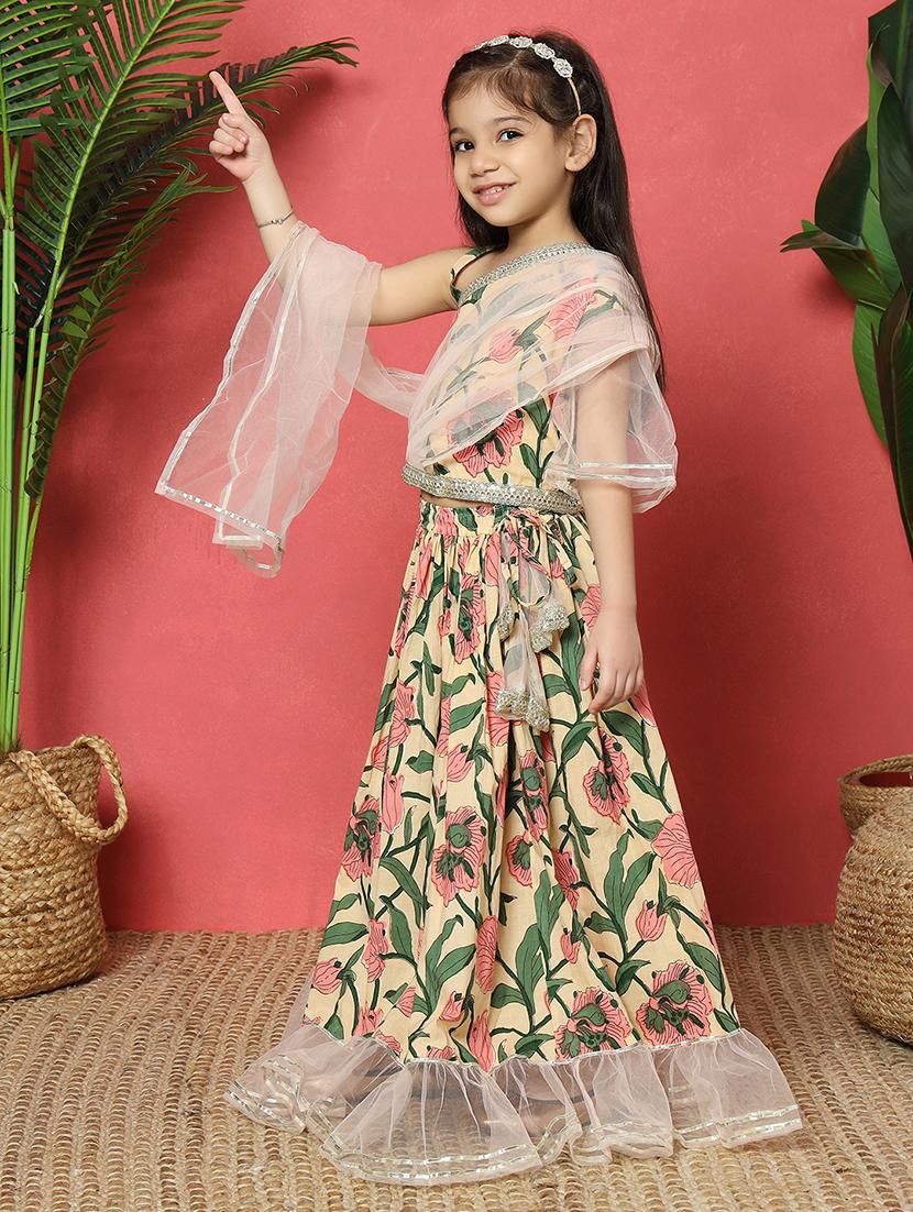 girls printed single shoulder lehenga and choli solid - 22058621 - Standard Image - 1