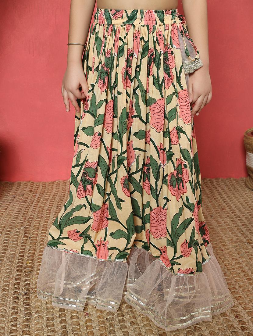 girls printed single shoulder lehenga and choli solid - 22058621 - Standard Image - 4