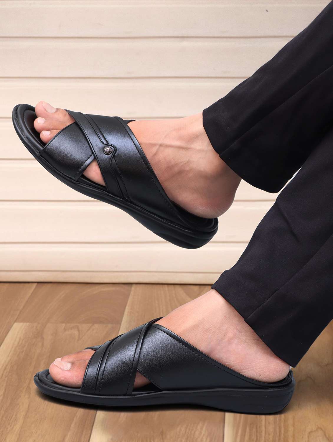 men black slip on sandal - 22058622 - Standard Image - 1
