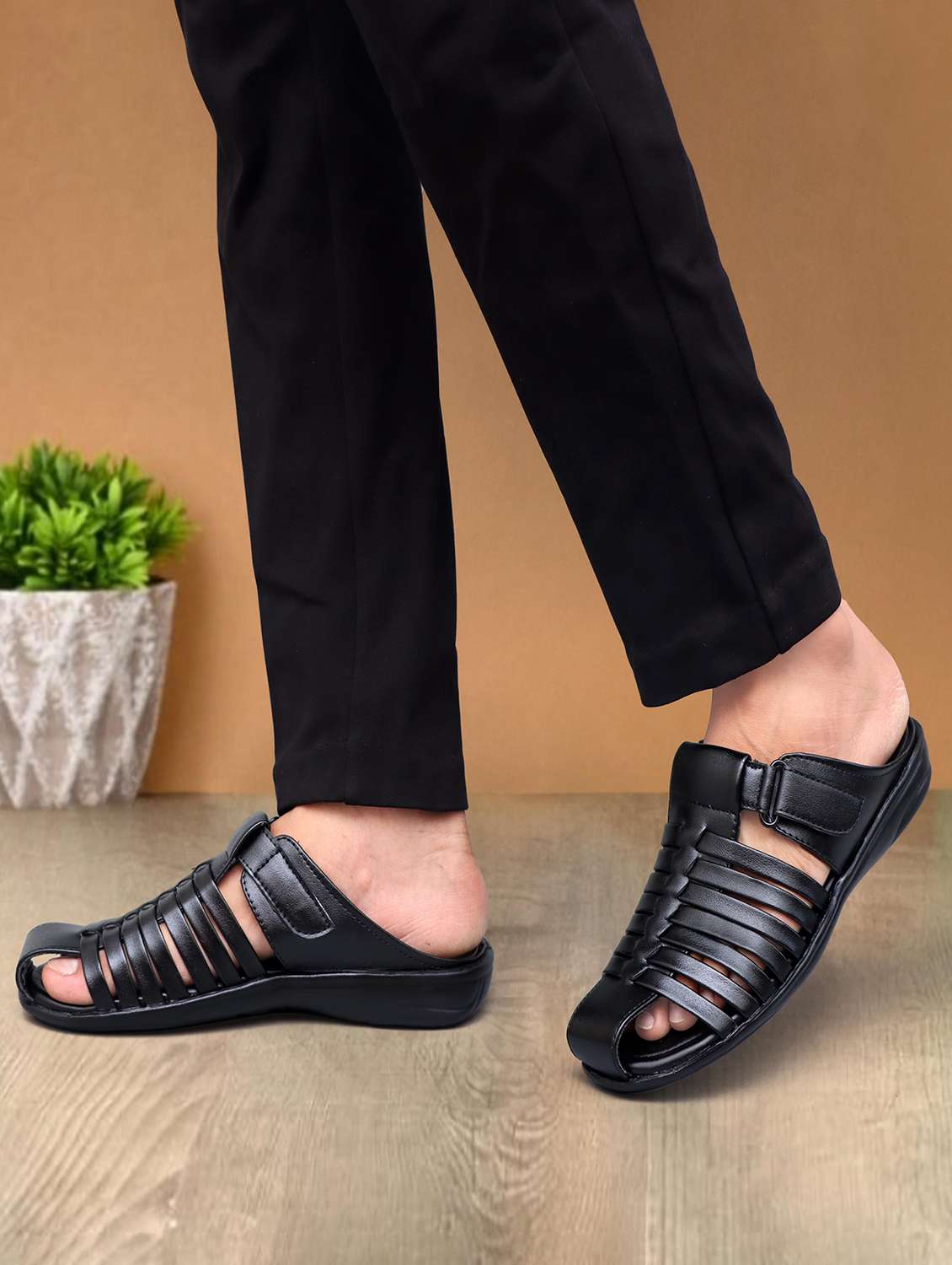 men black slip on sandal - 22058624 - Standard Image - 1
