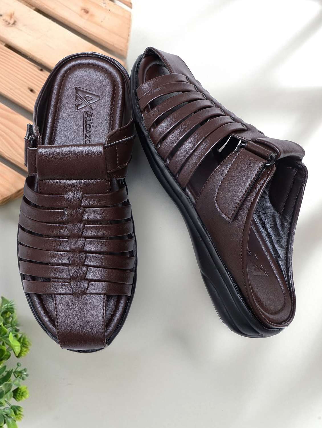 men brown slip on sandal