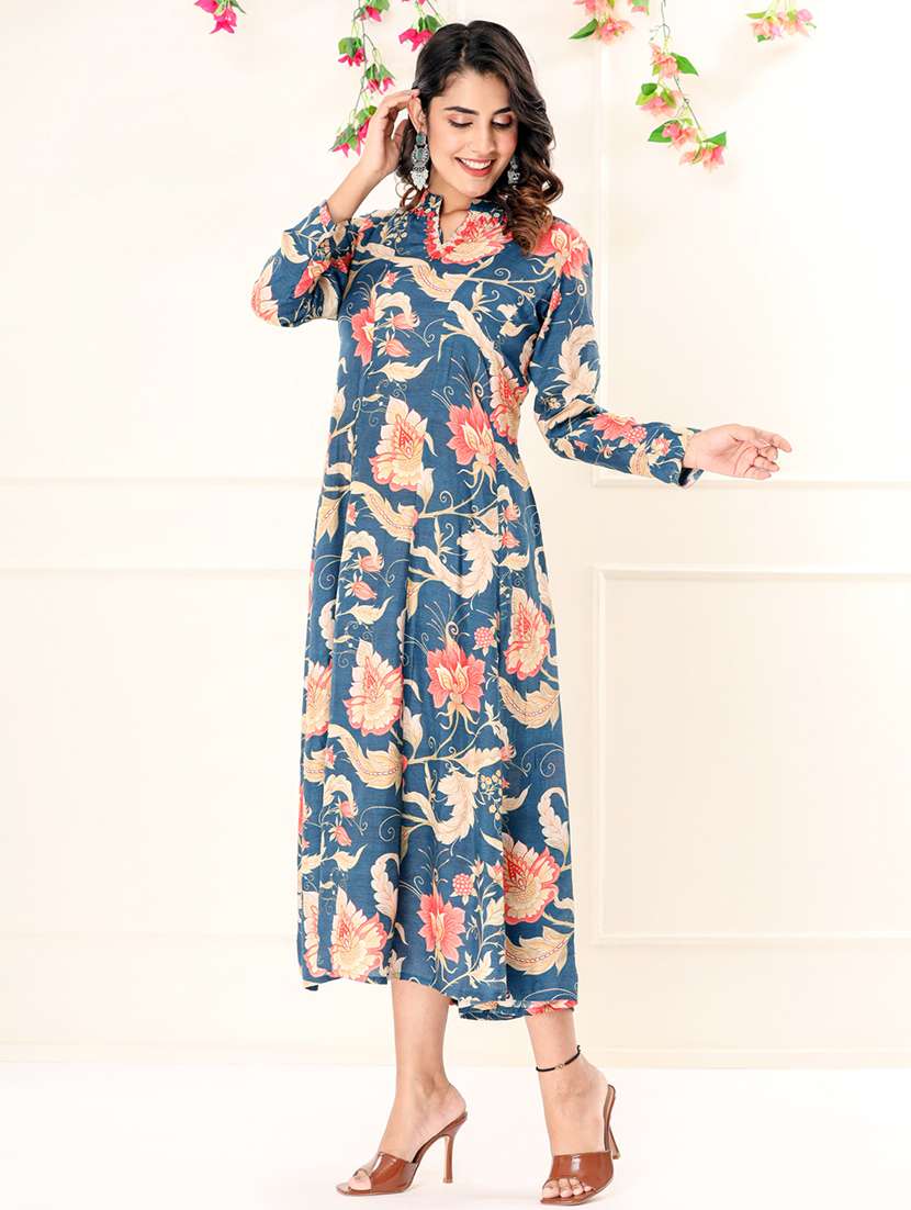 blue silk blend fit & flare gown - 22058628 -  Standard Image - 1