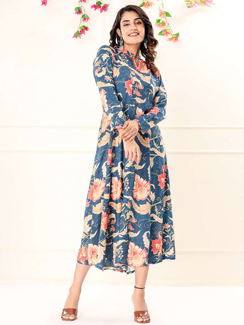 blue silk blend fit & flare gown - 22058628 - Standard Image - 4