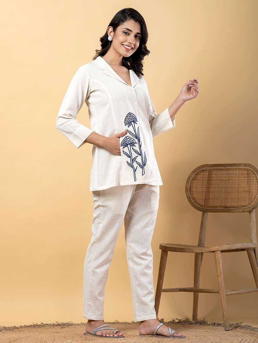 off white cotton blend coord set - 22058643 -  Standard Image - 1