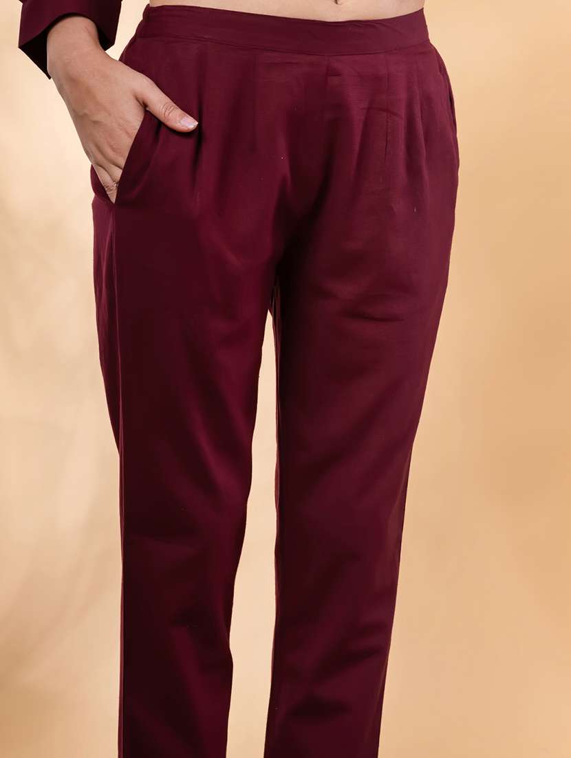 maroon cotton blend coord set - 22058650 - Standard Image - 4