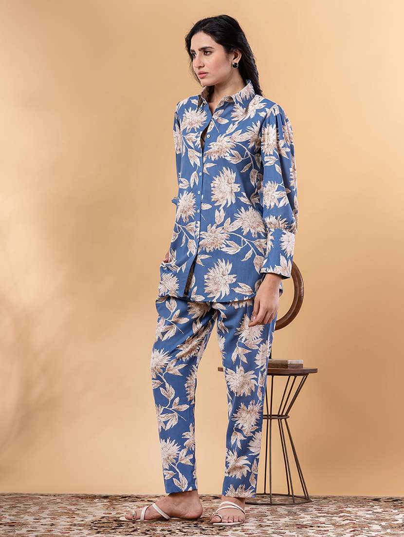 blue cotton blend coord set - 22058652 -  Standard Image - 1