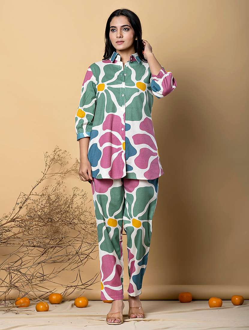 multi colored cotton blend coord set