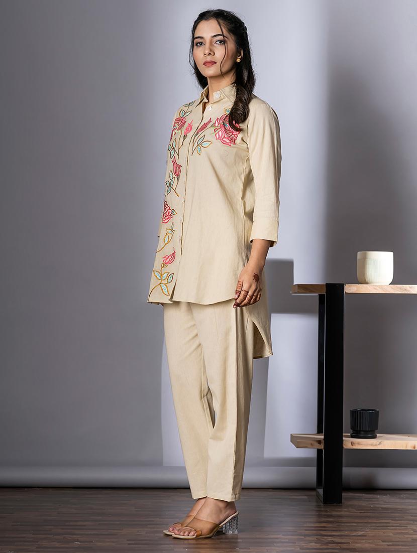 off white cotton blend coord set - 22058665 - Standard Image - 1
