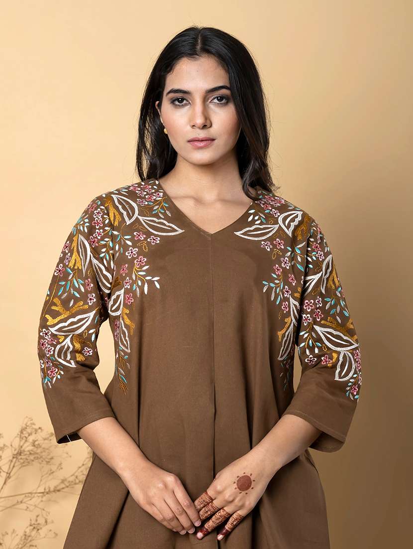 brown cotton blend coord set - 22058667 -  Standard Image - 1