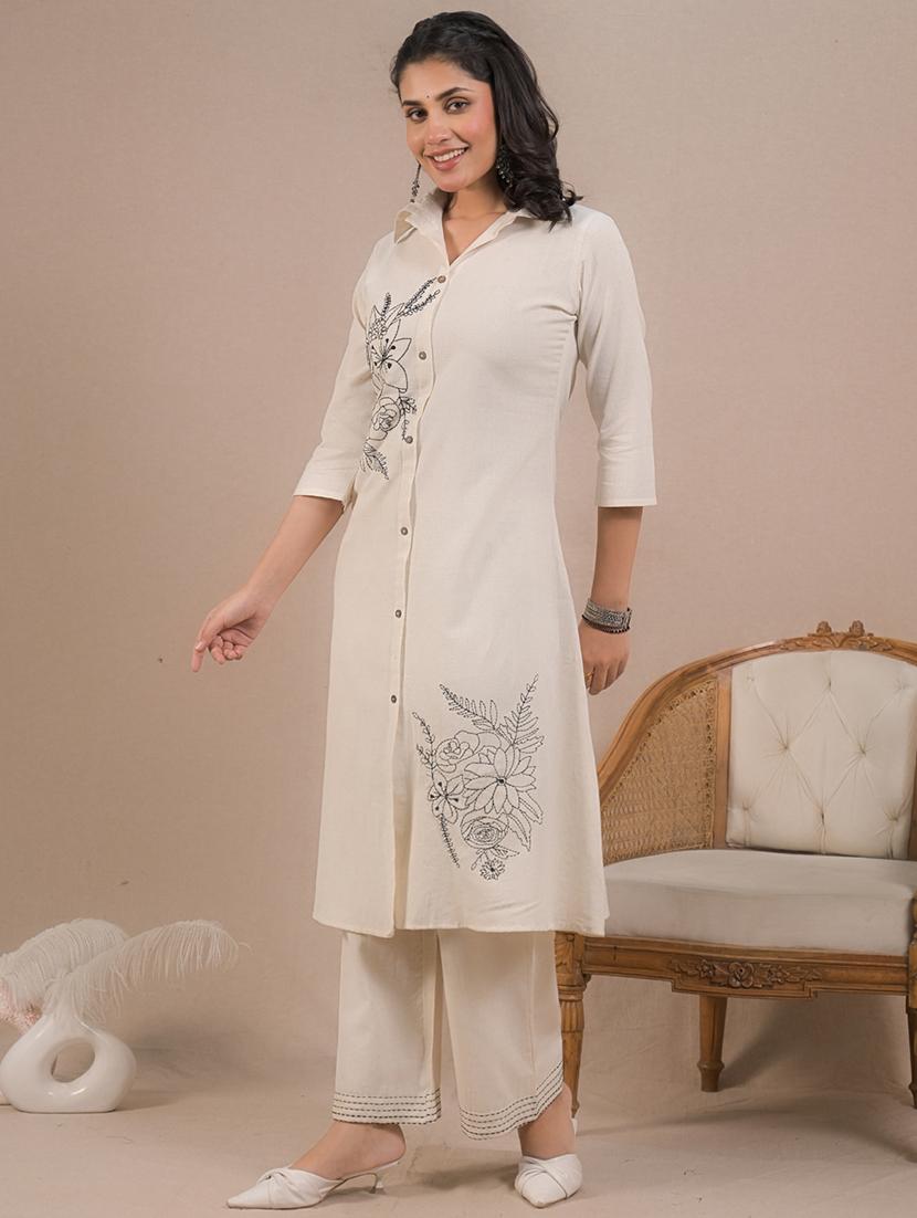 off white cotton blend coord set - 22058668 - Standard Image - 1